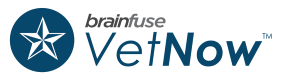 Logo of Brainfuse VetNow with a blue star and text.
