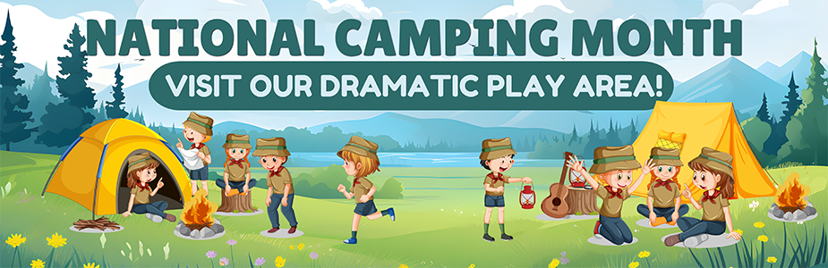 Children in scout uniforms camping with tents and campsites.