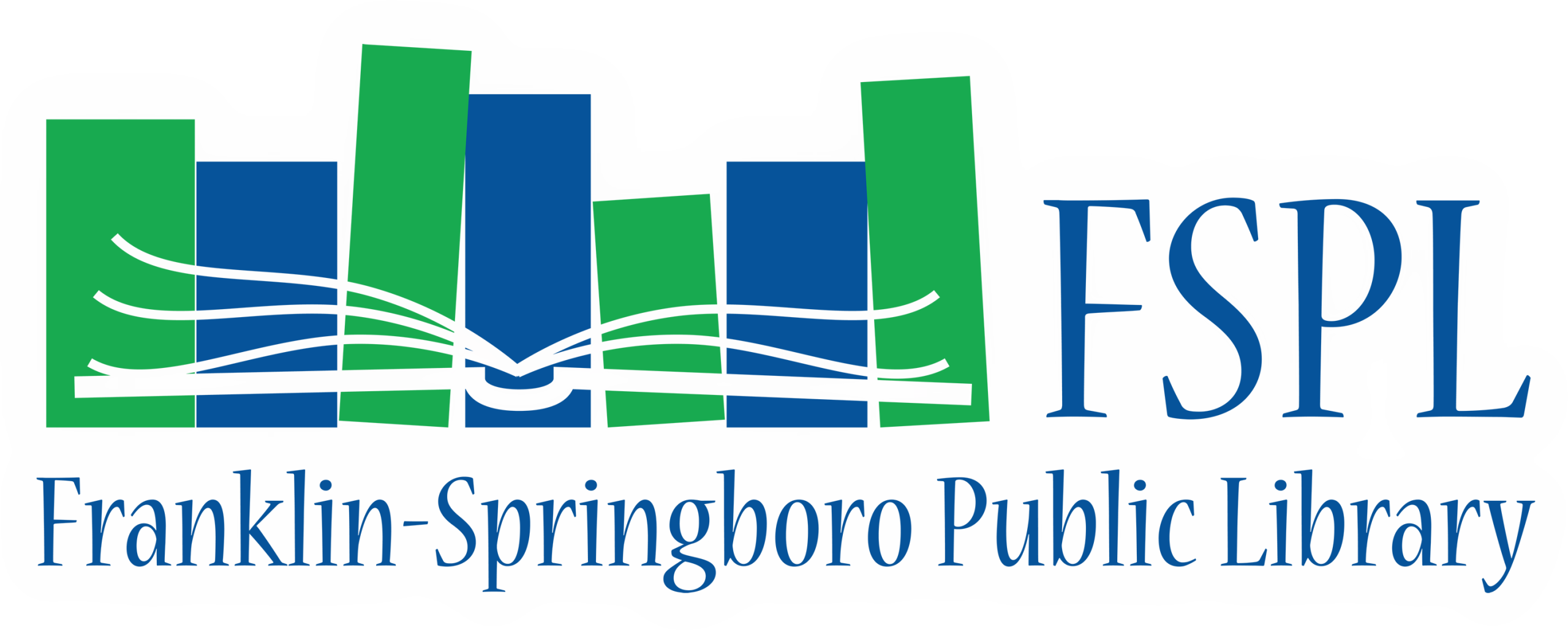 Blue and green book logo with "FSPL Franklin-Springboro Public Library" text.