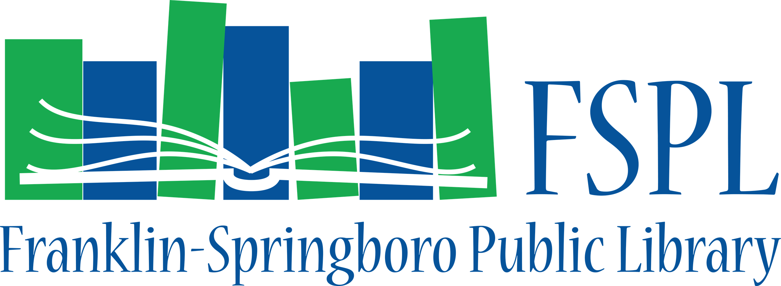 Logo of Franklin-Springboro Public Library with stylized books and text.