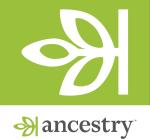 Ancestry logo with green background and stylized white leaf design.