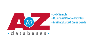Logo of AtoZdatabases with service offerings listed.